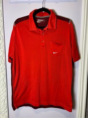Nike Men’s Red Polo Shirt with Chest Pocket Large